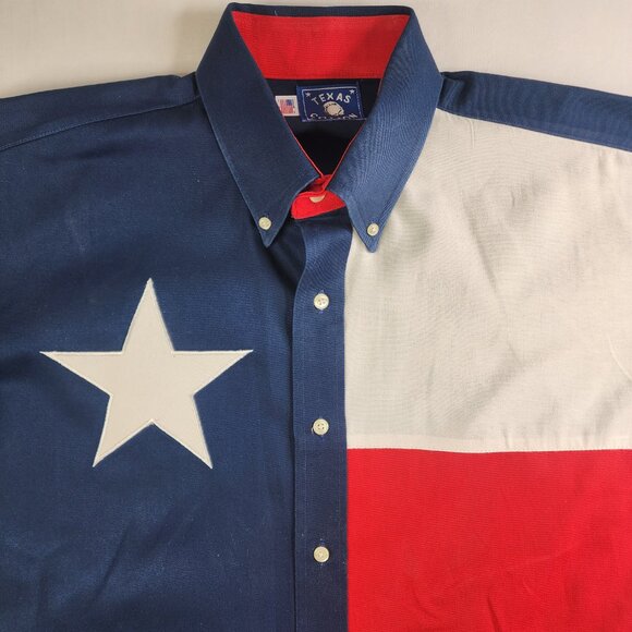 Texas Cotton Texas State Flag Size Large USA Made Western Button Up Short Sleeve - Picture 2 of 9